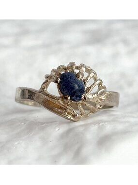 Blue Lapis Lazuli Abstract Starburst Sterling Silver 925 Vintage Ring - sz 7.75